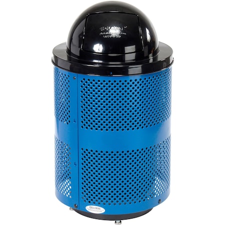 Global Industrial Outdoor Perforated Steel Trash Can With Dome Lid & Base, 36 Gallon, Blue 261949BLD